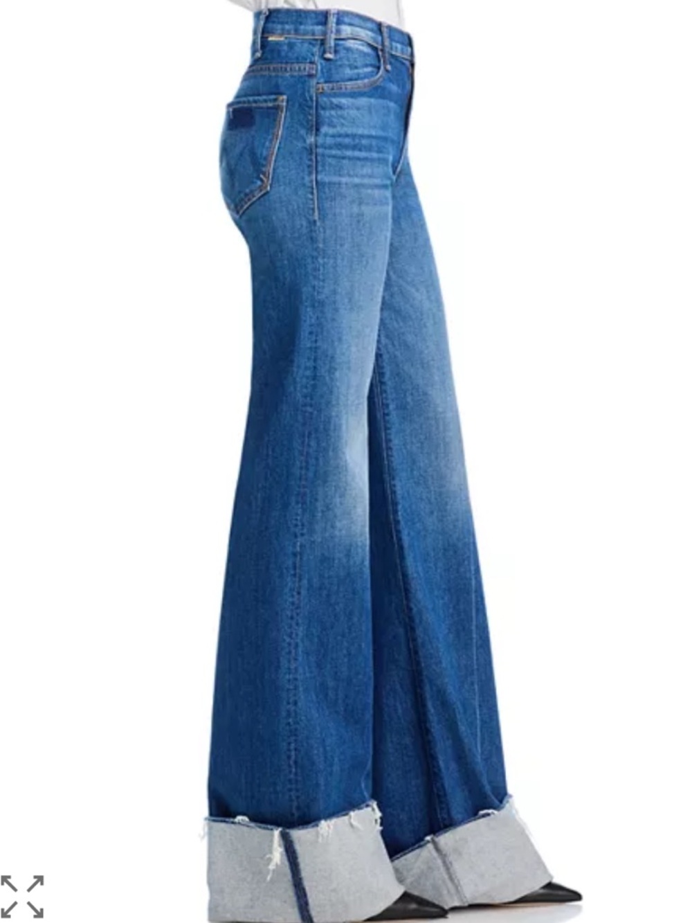 MOTHER Blue High-Rise Wide-Leg Jeans with Cuffed Hem - Picture 3 of 6